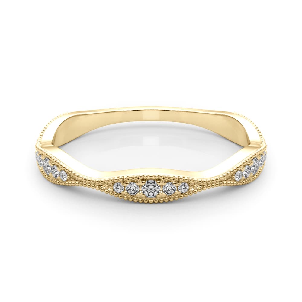 Vintage Inspired Milgrain Wedding Band (0.16 ct. tw.), On hand view in yellow gold