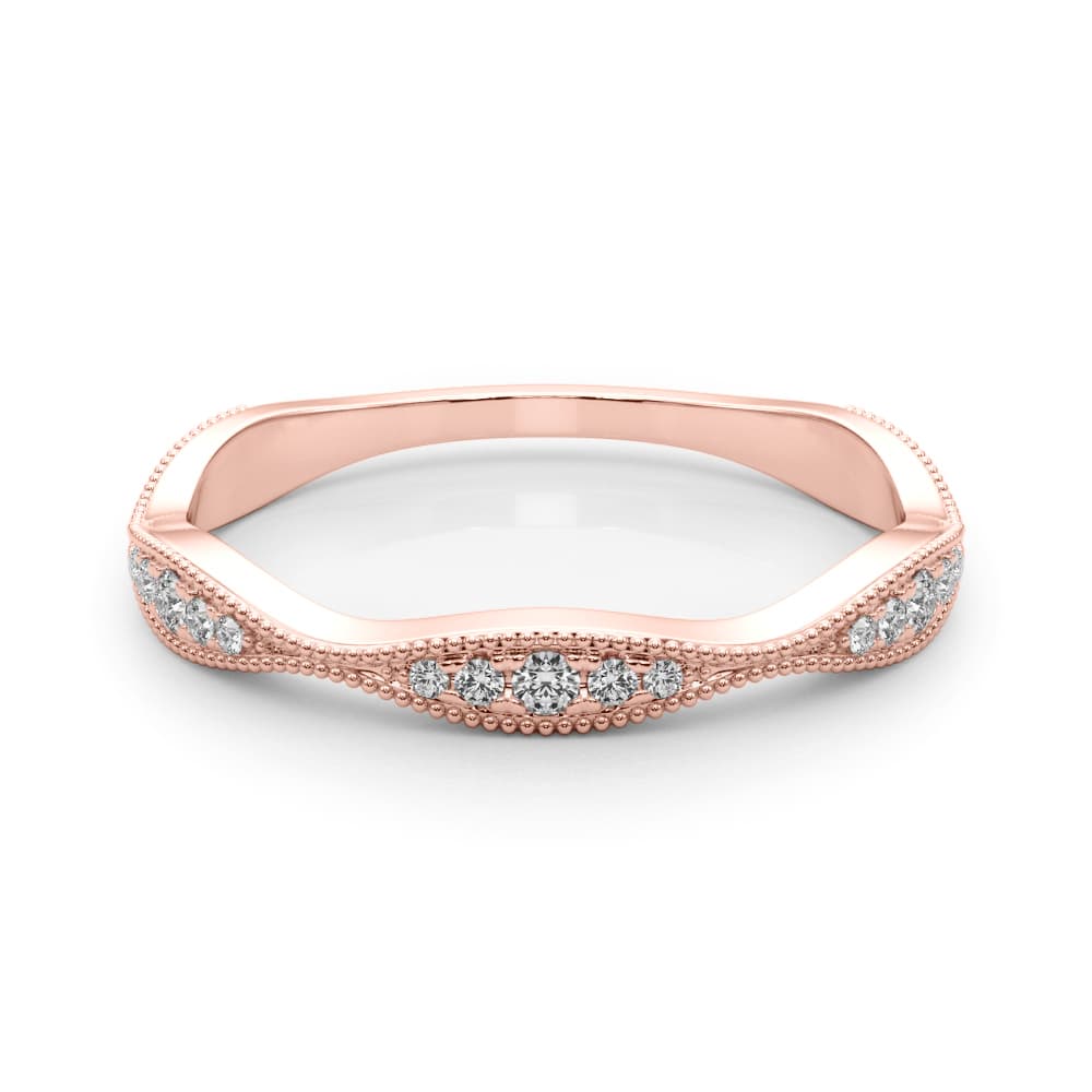 Vintage Inspired Milgrain Wedding Band (0.16 ct. tw.), On hand view in rose gold