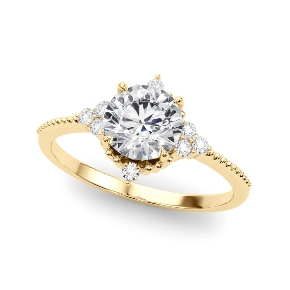 Cluster Side Round Engagement Ring, style 85320, Front view in yellow gold
