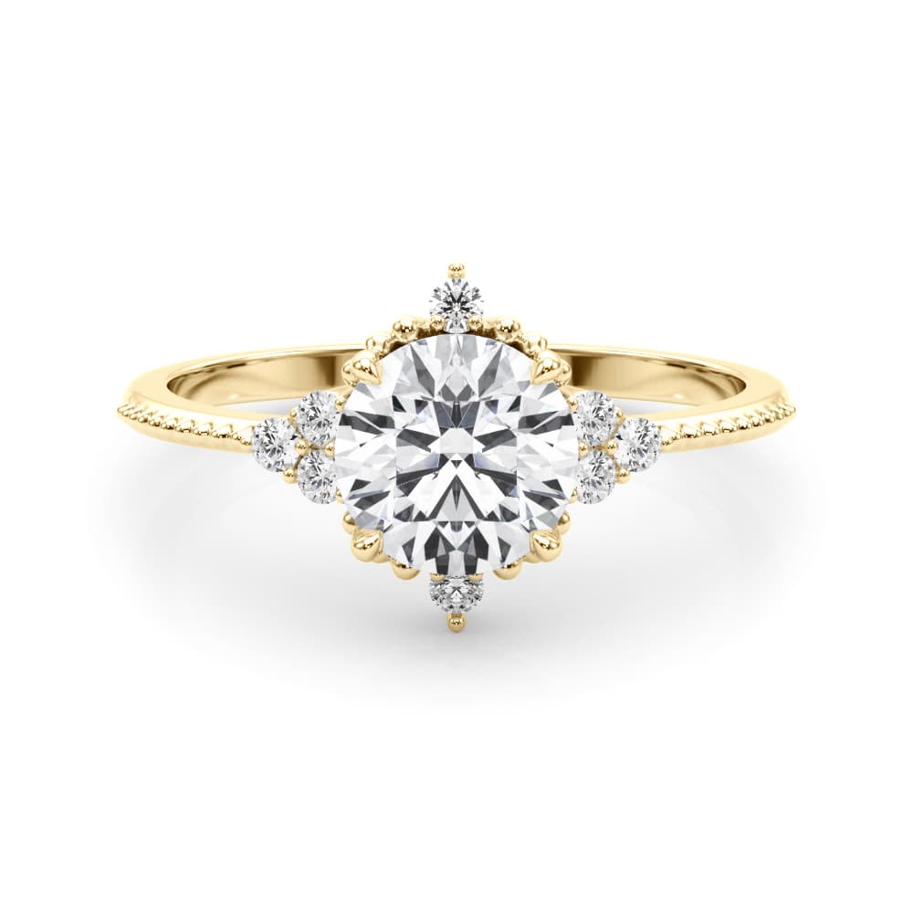 Cluster Side Round Engagement Ring, style 85320, On hand view in yellow gold