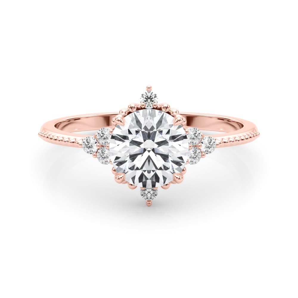 Cluster Side Round Engagement Ring, style 85320, On hand view in rose gold