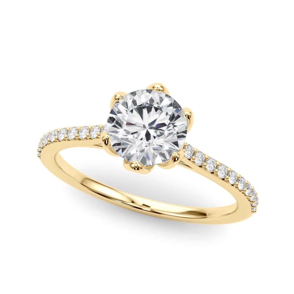 6-Prong Single Row Round Engagement Ring, style 85322, Front view in yellow gold