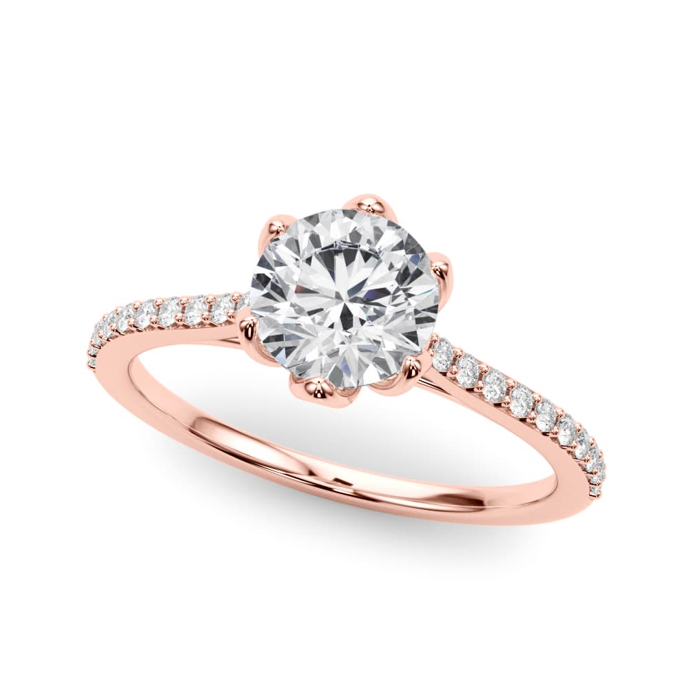 6-Prong Single Row Round Engagement Ring, style 85322, Front view in rose gold
