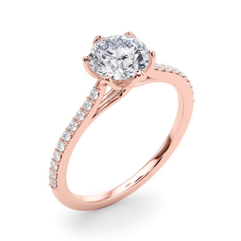 6-Prong Single Row Round Engagement Ring, style 85322, Angle view in rose gold