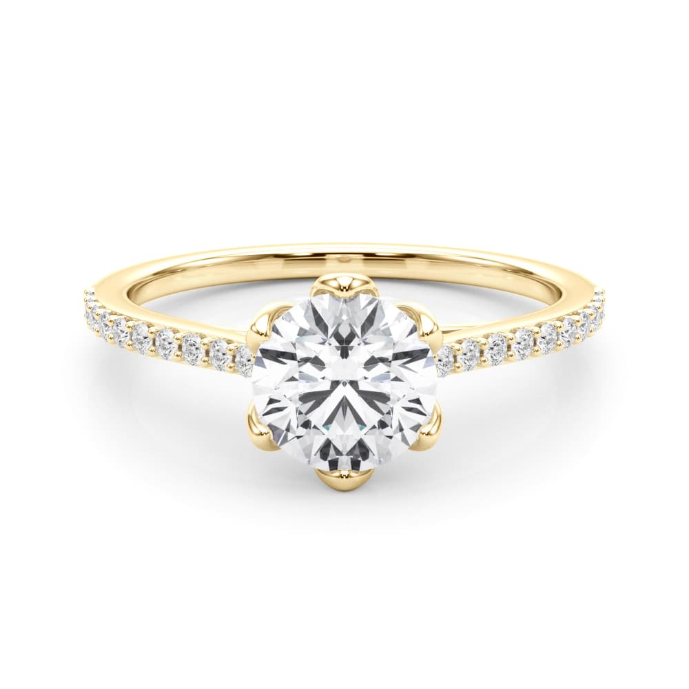 6-Prong Single Row Round Engagement Ring, style 85322, On hand view in yellow gold