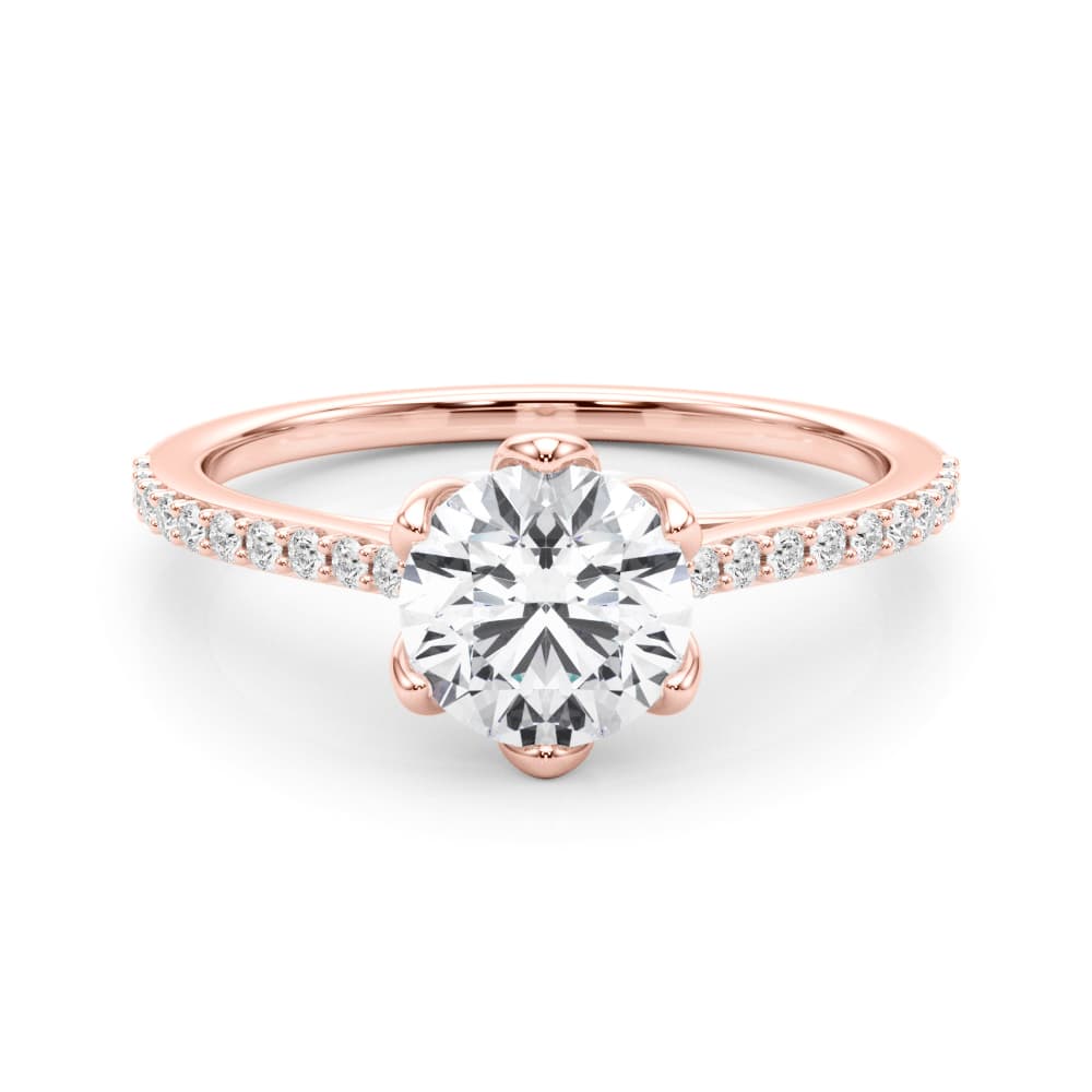 6-Prong Single Row Round Engagement Ring, style 85322, On hand view in rose gold