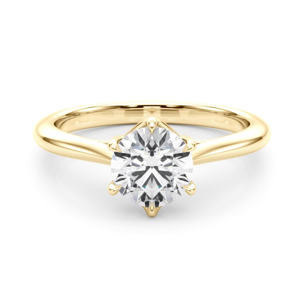 Round Solitaire Engagement Ring, style 85324, On hand view in yellow gold