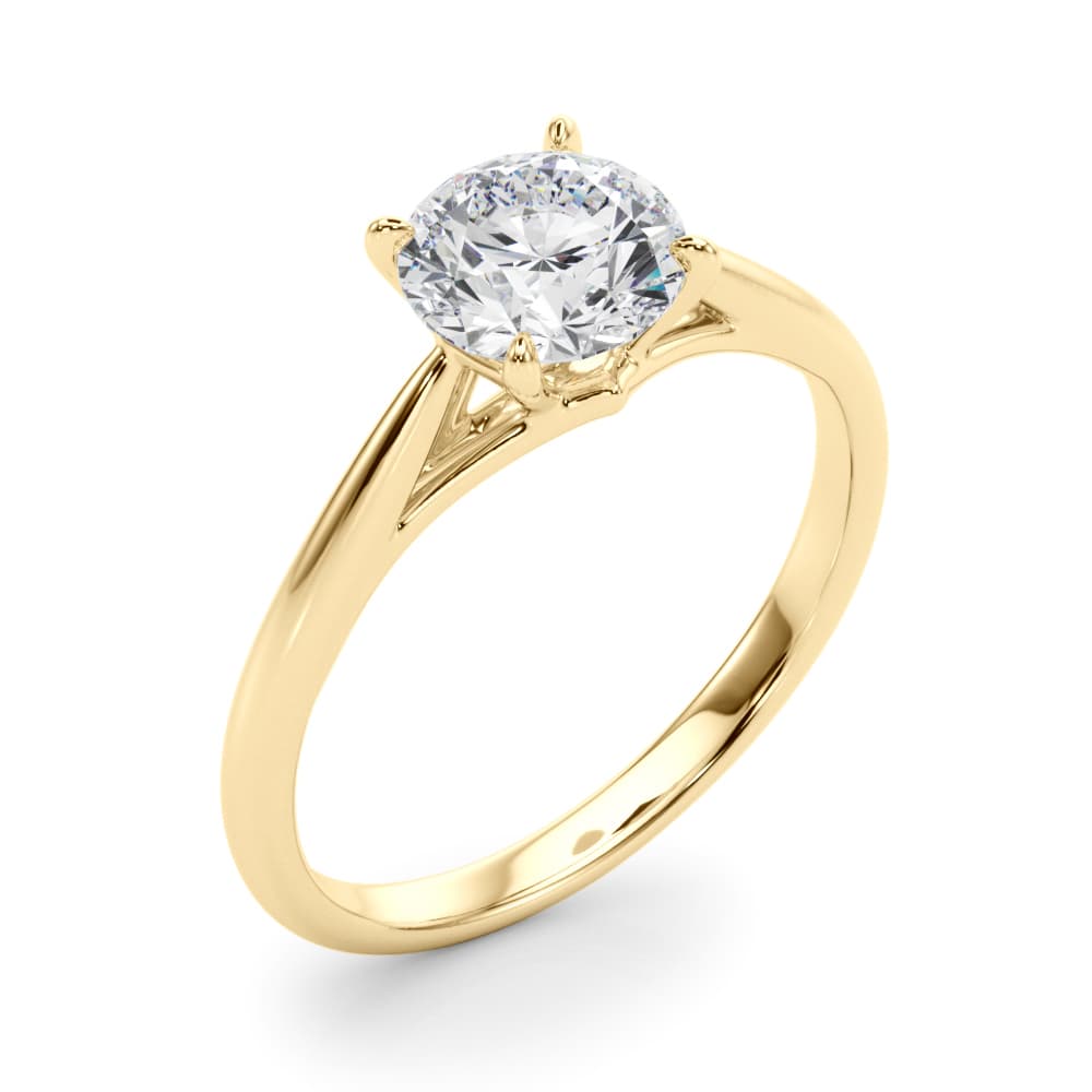 Solitaire Round Engagement Ring, style 85325, Angle view in yellow gold