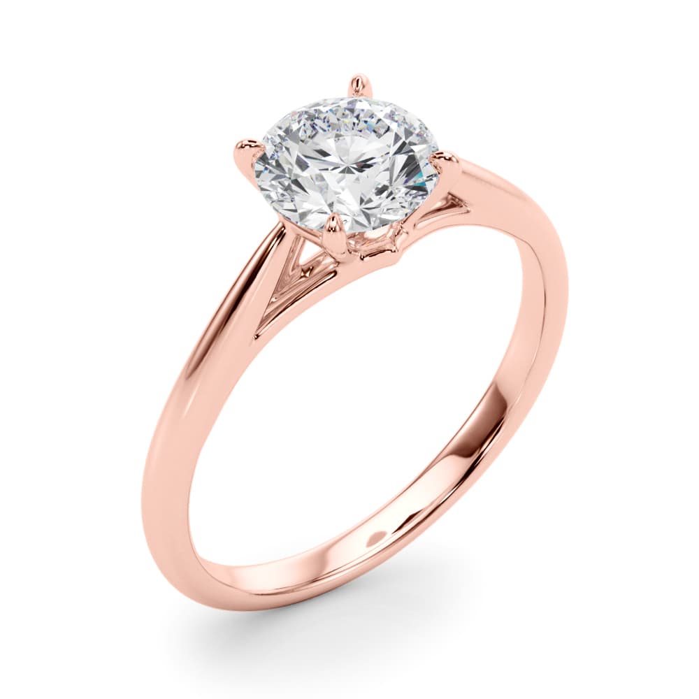 Solitaire Round Engagement Ring, style 85325, Angle view in rose gold