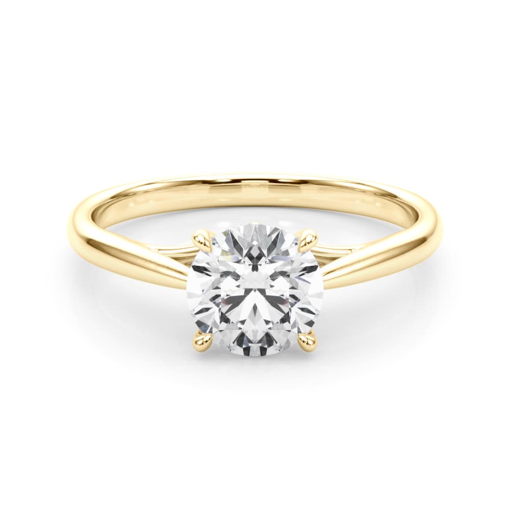 Solitaire Round Engagement Ring, style 85325, On hand view in yellow gold