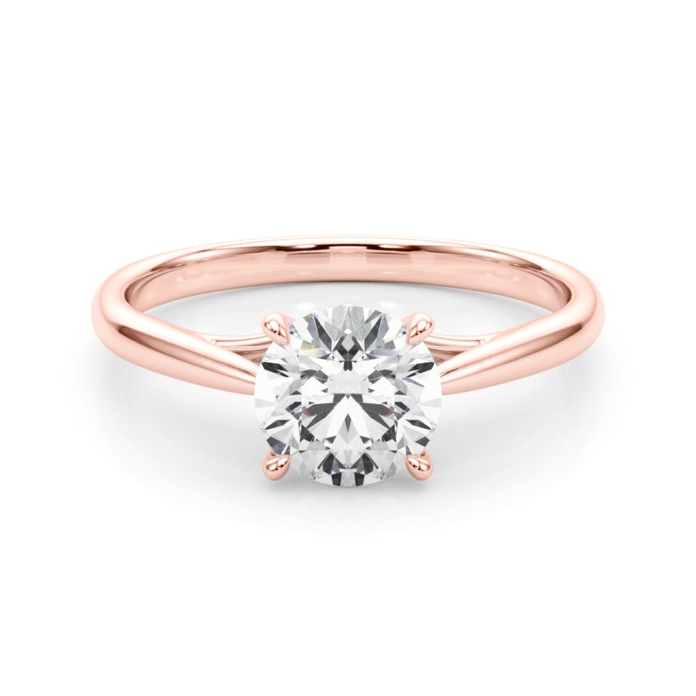 Solitaire Round Engagement Ring, style 85325, On hand view in rose gold