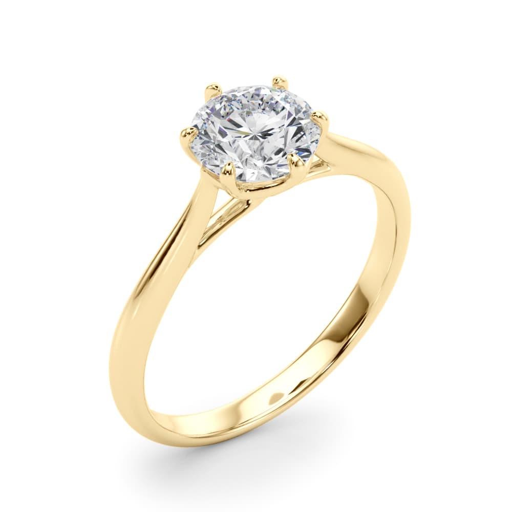 Solitaire Round Engagement Ring, style 85326, Angle view in yellow gold