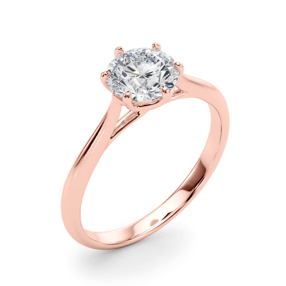 Solitaire Round Engagement Ring, style 85326, Angle view in rose gold