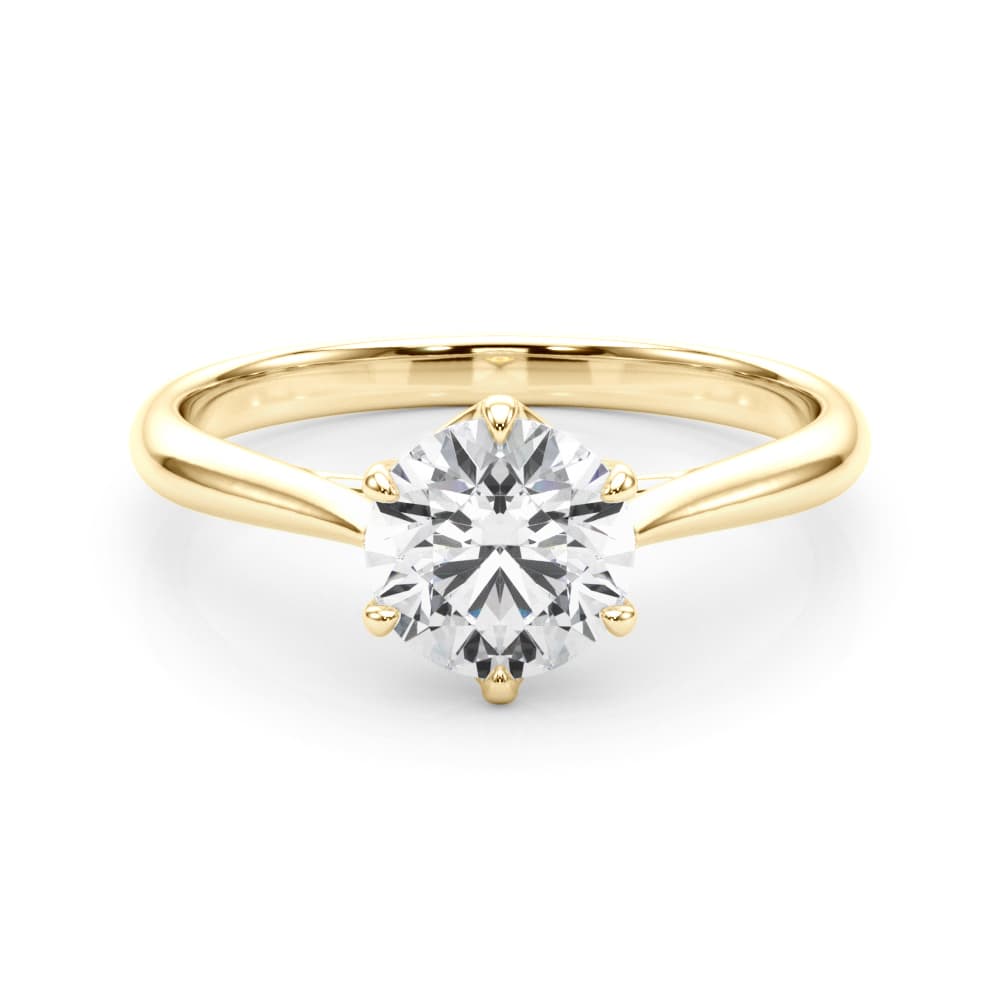 Solitaire Round Engagement Ring, style 85326, On hand view in yellow gold
