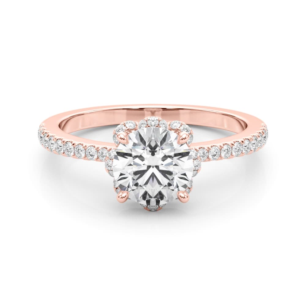 Prong Set Halo Engagement Ring, style 85328, On hand view in rose gold
