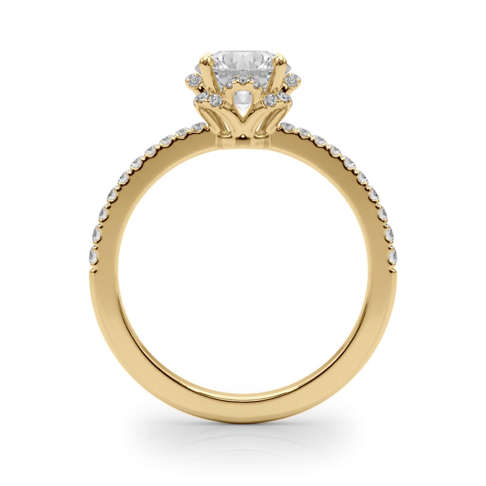 Prong Set Halo Engagement Ring, style 85328, Side view in yellow gold