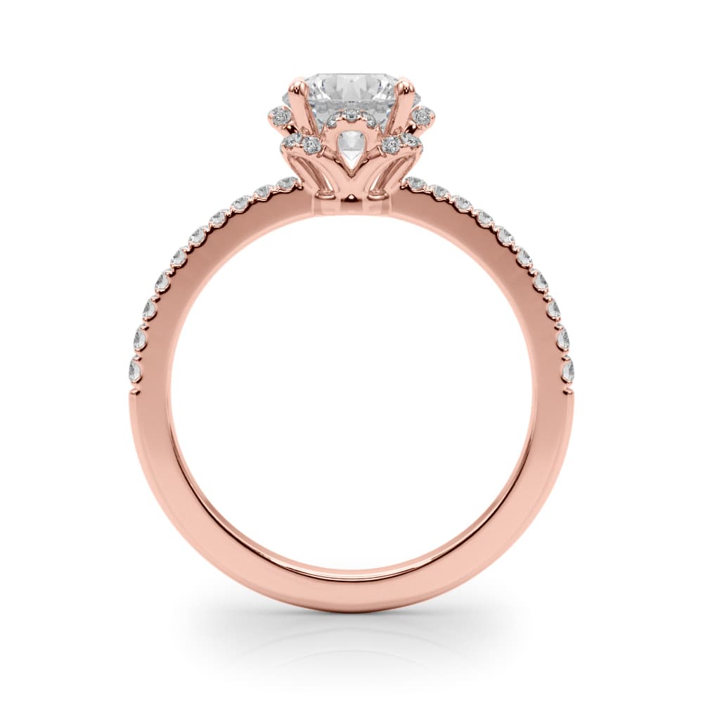 Prong Set Halo Engagement Ring, style 85328, Side view in rose gold