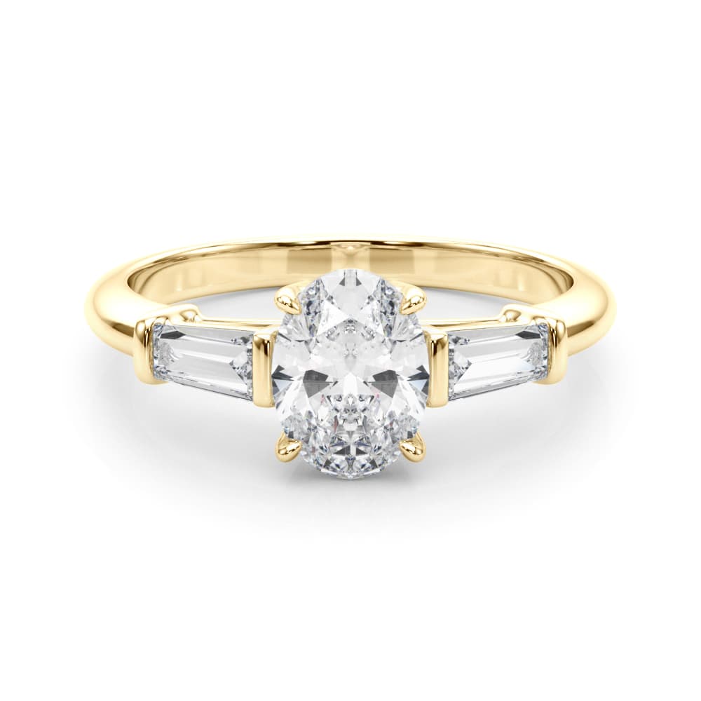 3 Stone Ov ctr Tb Sides, style 85329, On hand view in yellow gold