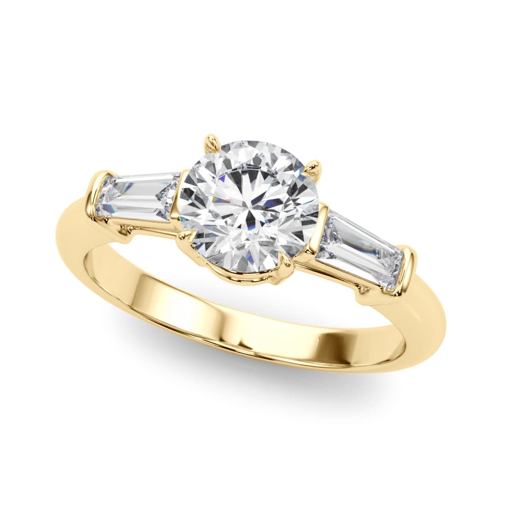 3 Stone Ring Round ctr Tb Sides, style 85330, Front view in yellow gold