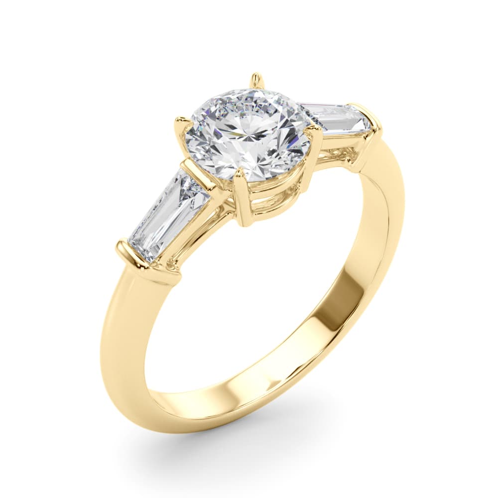 3 Stone Ring Round ctr Tb Sides, style 85330, Angle view in yellow gold