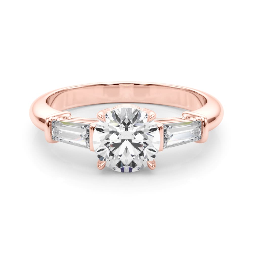 3 Stone Ring Round ctr Tb Sides, style 85330, On hand view in rose gold