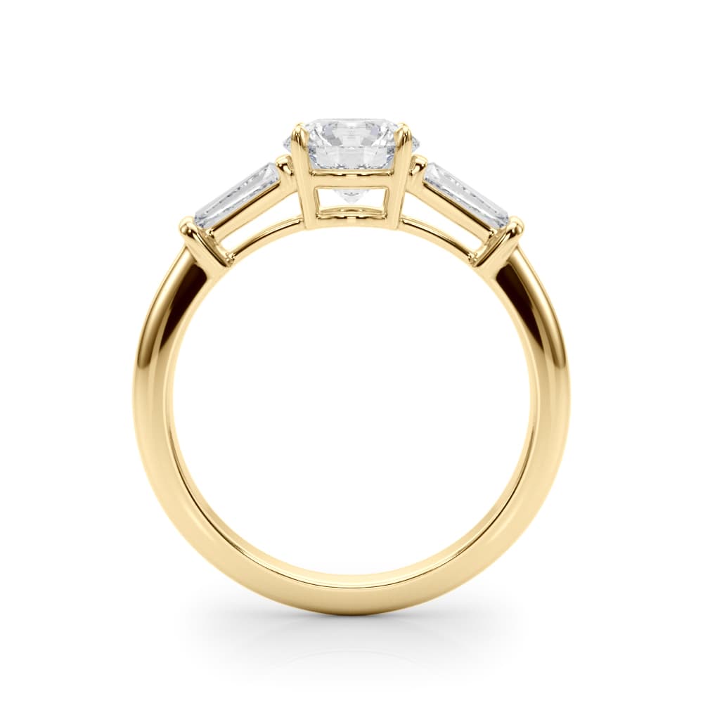 3 Stone Ring Round ctr Tb Sides, style 85330, Side view in yellow gold