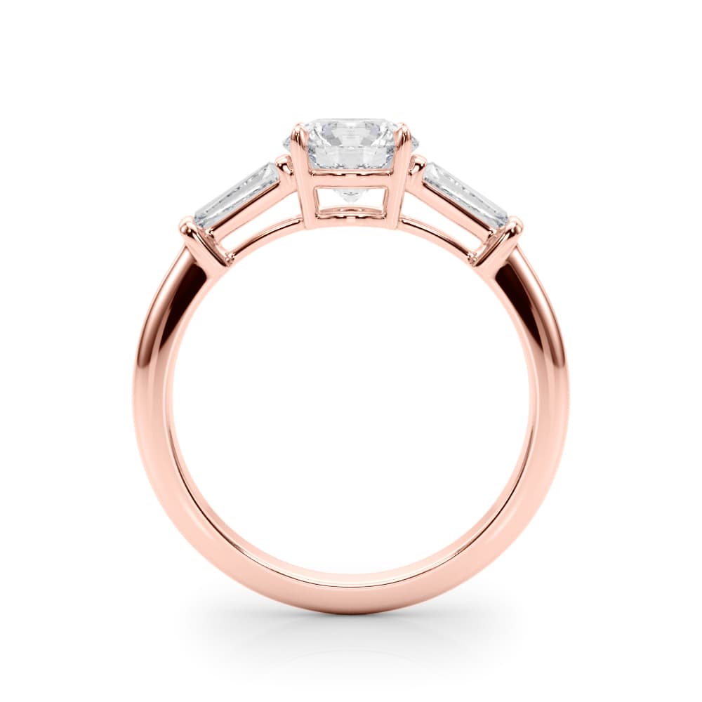 3 Stone Ring Round ctr Tb Sides, style 85330, Side view in rose gold