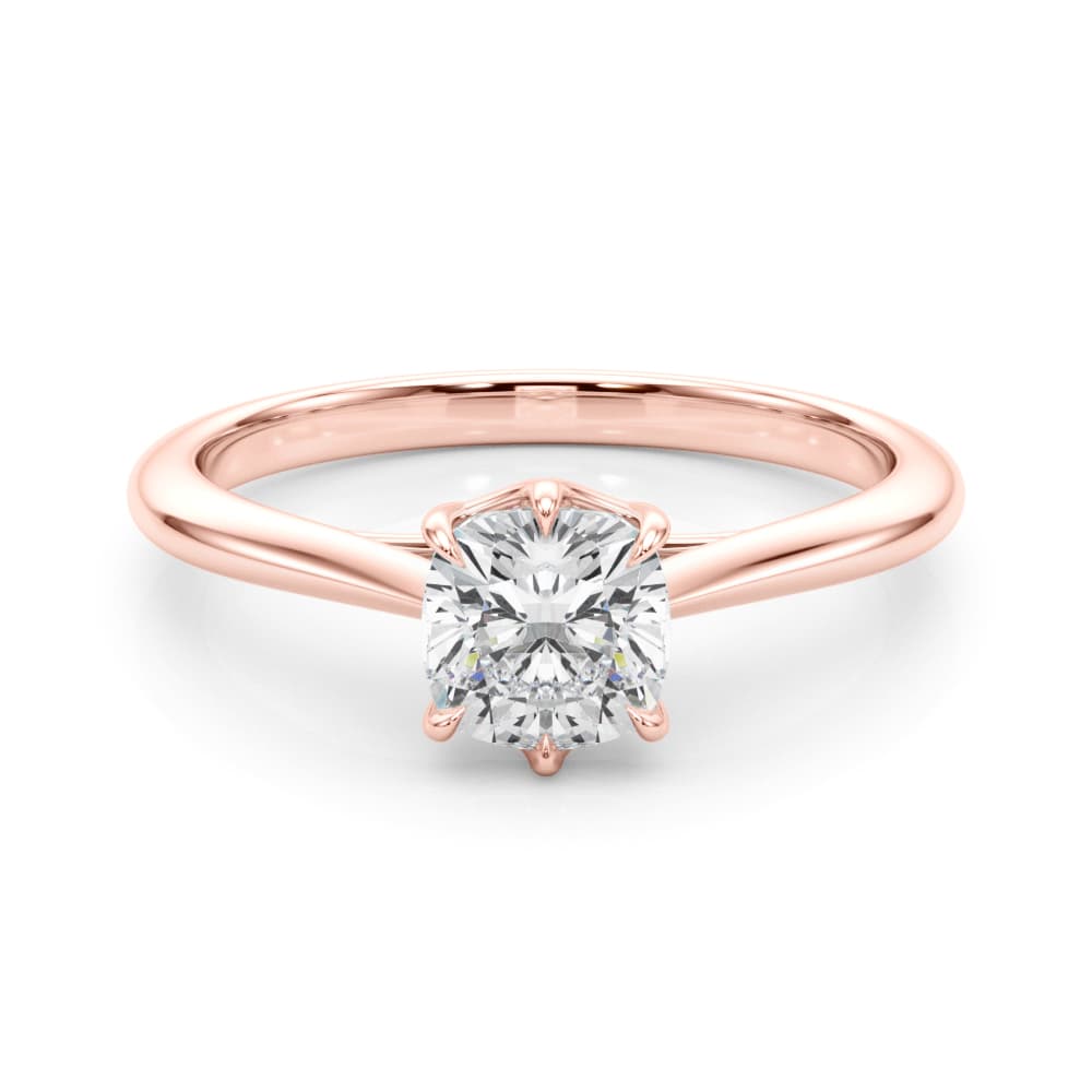 Solitaire 3.8x3.8 Cushion, style 85332, On hand view in rose gold