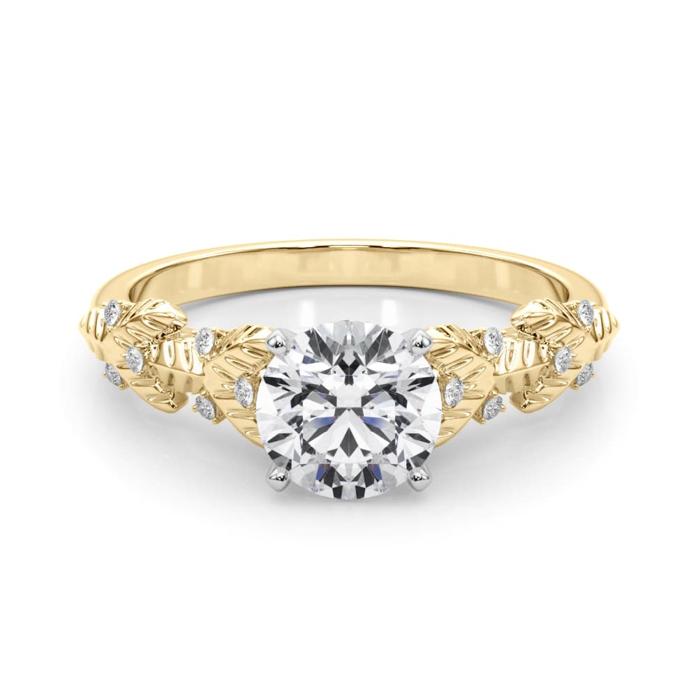 Nature Inspired Engagement Ring, style 85334, On hand view in yellow gold