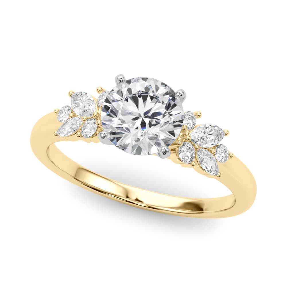Scattered Diamond Cathedral Engagement Ring, style 85335, Front view in yellow gold