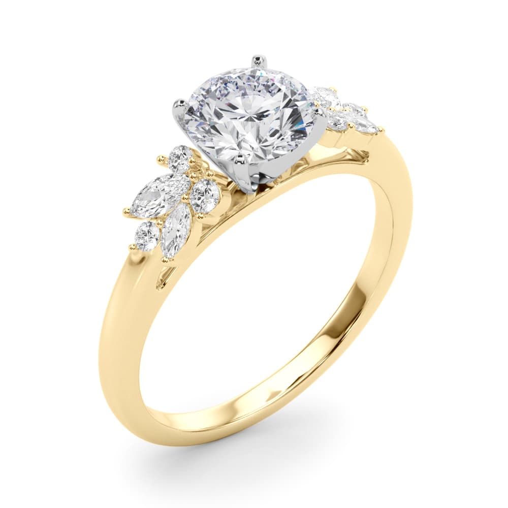Scattered Diamond Cathedral Engagement Ring, style 85335, Angle view in yellow gold