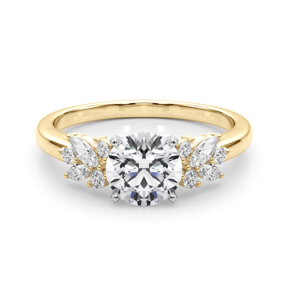 Scattered Diamond Cathedral Engagement Ring, style 85335, On hand view in yellow gold