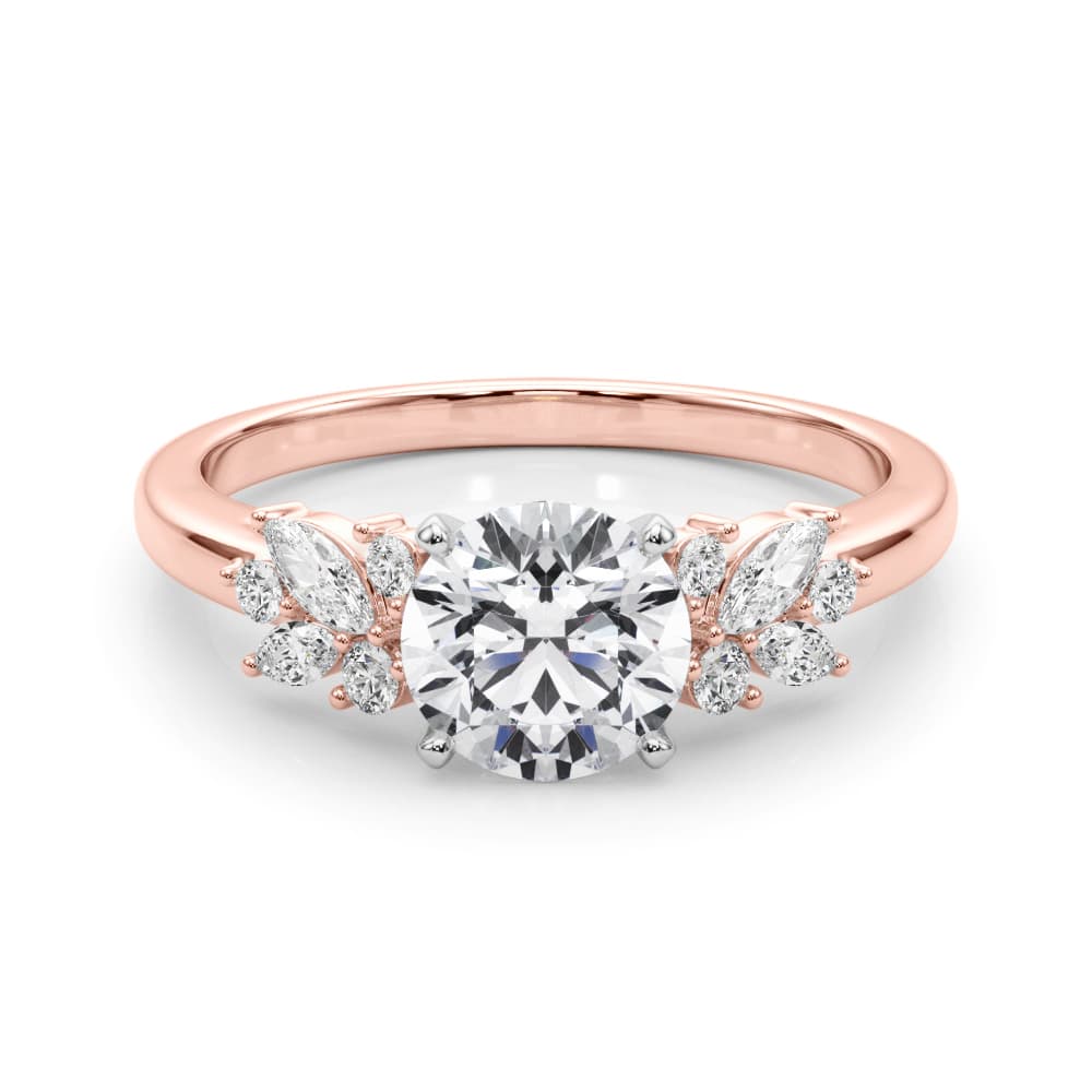 Scattered Diamond Cathedral Engagement Ring, style 85335, On hand view in rose gold