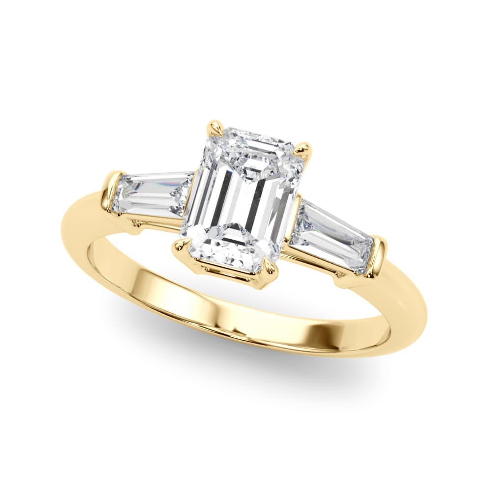 Tapered Baguette 3-Stone Emerald Cut Engagement Ring, style 85336, Front view in yellow gold