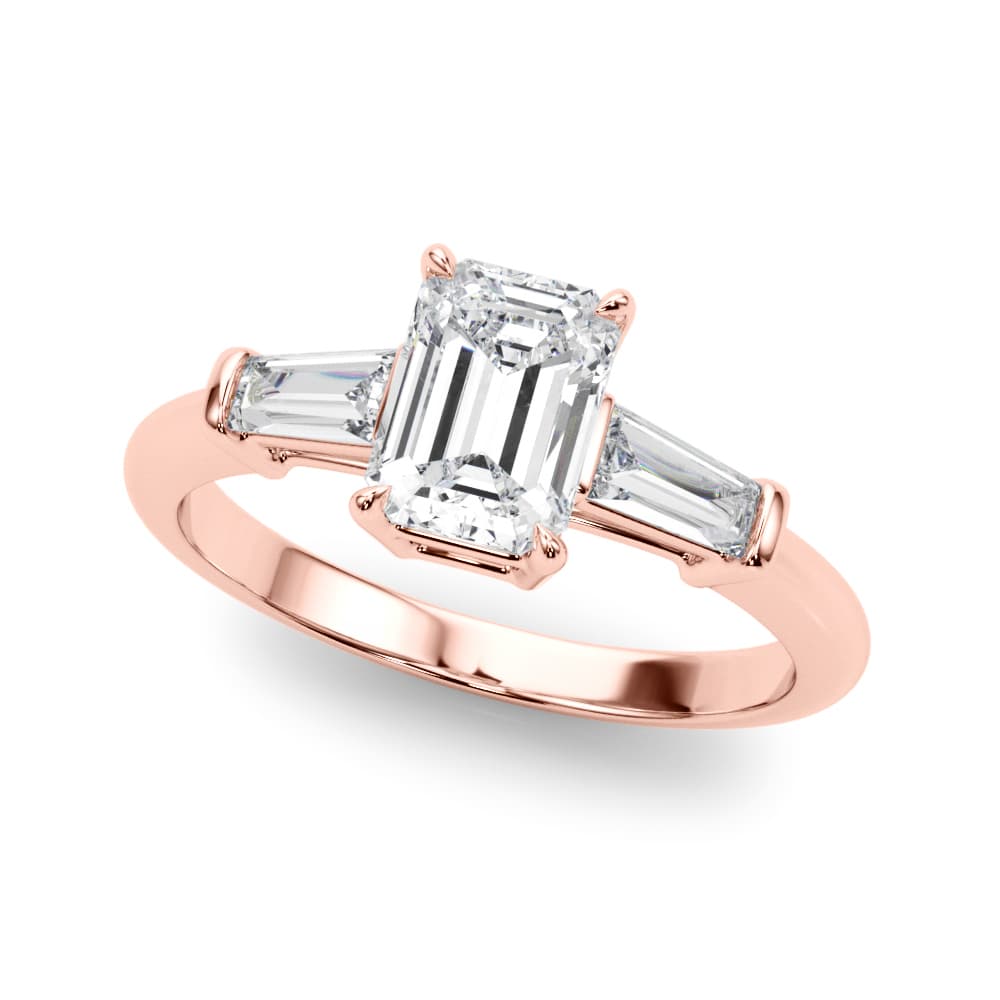 Tapered Baguette 3-Stone Emerald Cut Engagement Ring, style 85336, Front view in rose gold