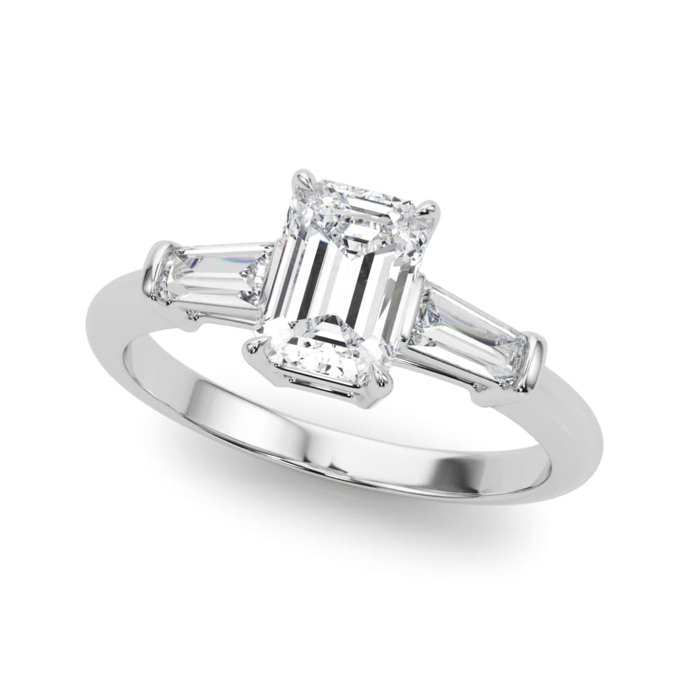 Tapered Baguette 3-Stone Emerald Cut Engagement Ring — style 85336 in 10k White Gold