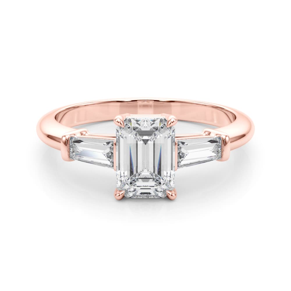 Tapered Baguette 3-Stone Emerald Cut Engagement Ring, style 85336, On hand view in rose gold