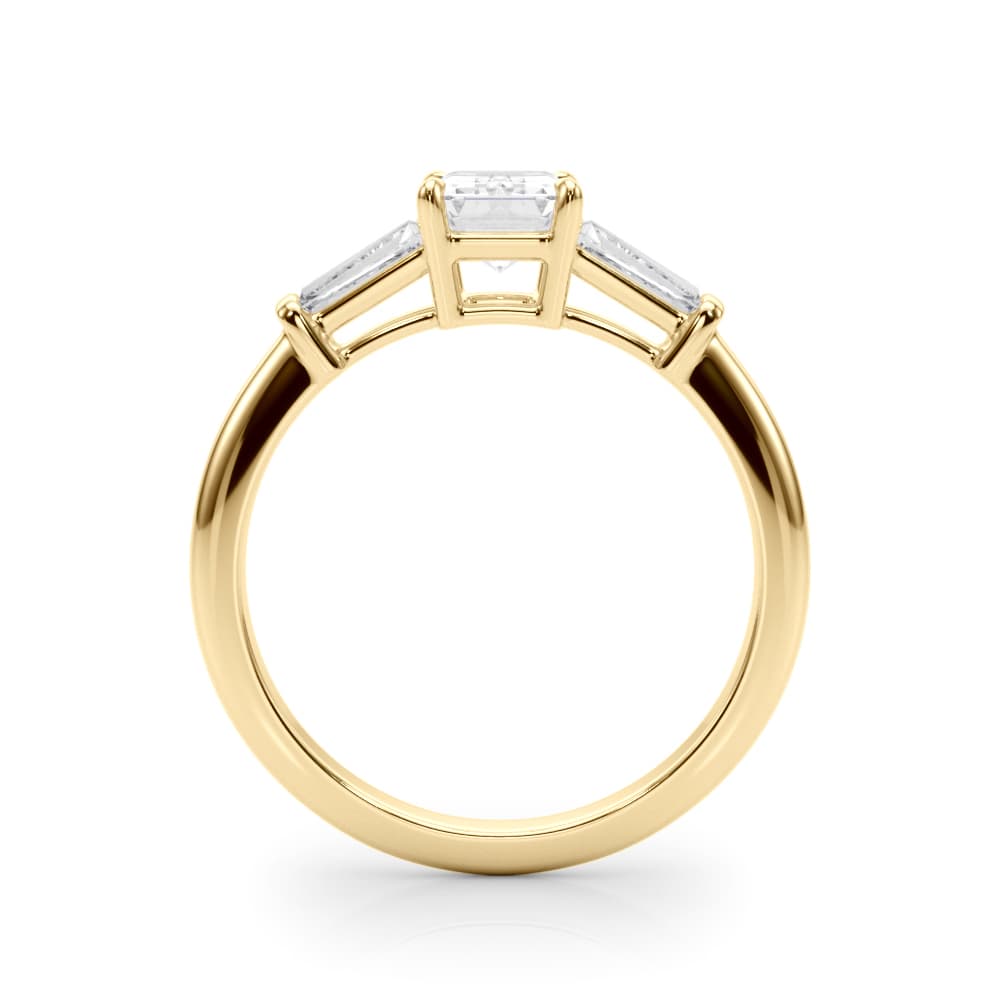 Tapered Baguette 3-Stone Emerald Cut Engagement Ring, style 85336, Side view in yellow gold