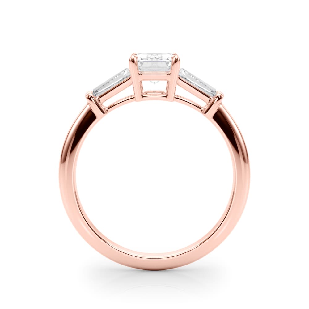 Tapered Baguette 3-Stone Emerald Cut Engagement Ring, style 85336, Side view in rose gold