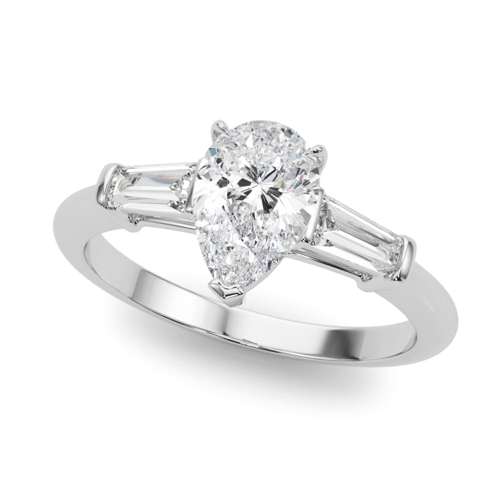 3-Stone Pear & Baguette Engagement Ring — style 85337 in 10k White Gold