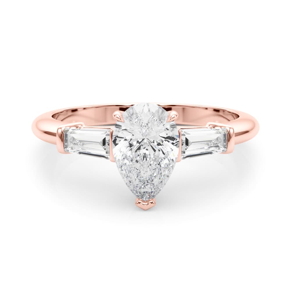 3-Stone Pear & Baguette Engagement Ring, style 85337, On hand view in rose gold