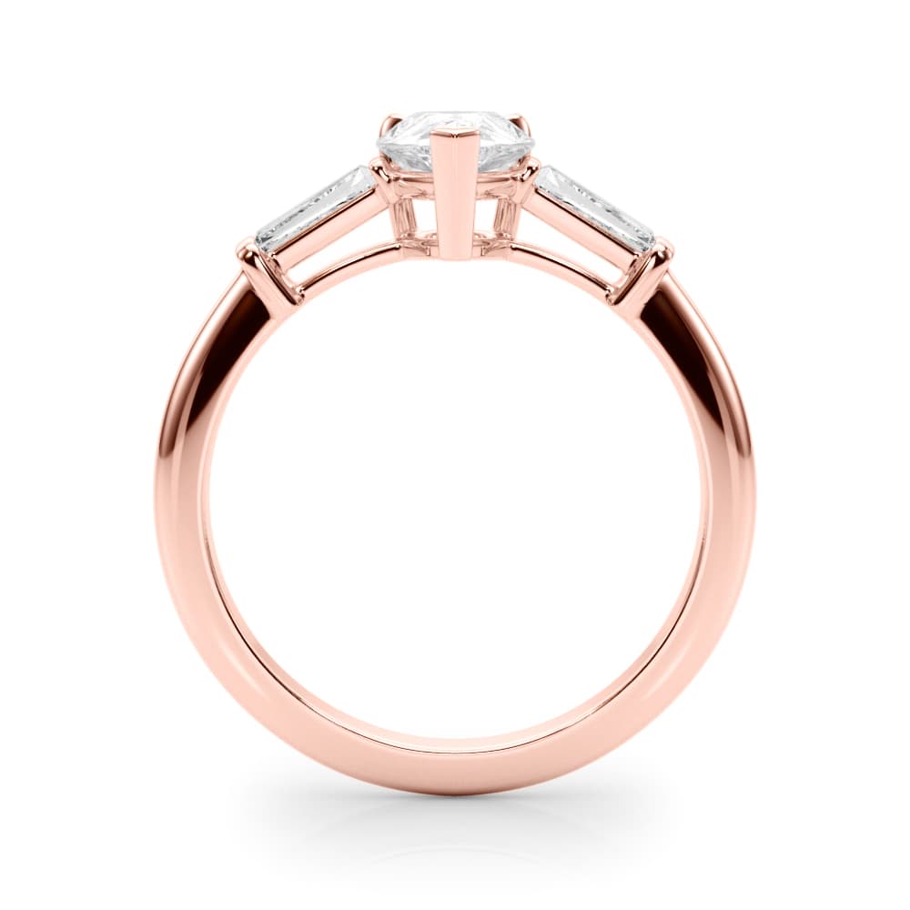 3-Stone Pear & Baguette Engagement Ring, style 85337, Side view in rose gold
