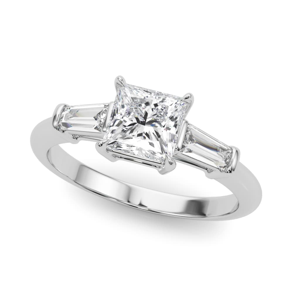 3 STONE RING SQ CTR TB SIDES — style 85338 in 10k White Gold