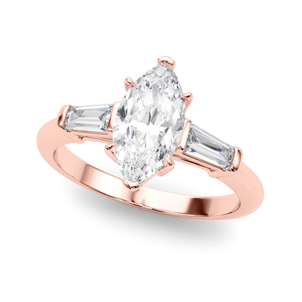 3 Stone Ring Mq ctr Tb Sides, style 85339, Front view in rose gold