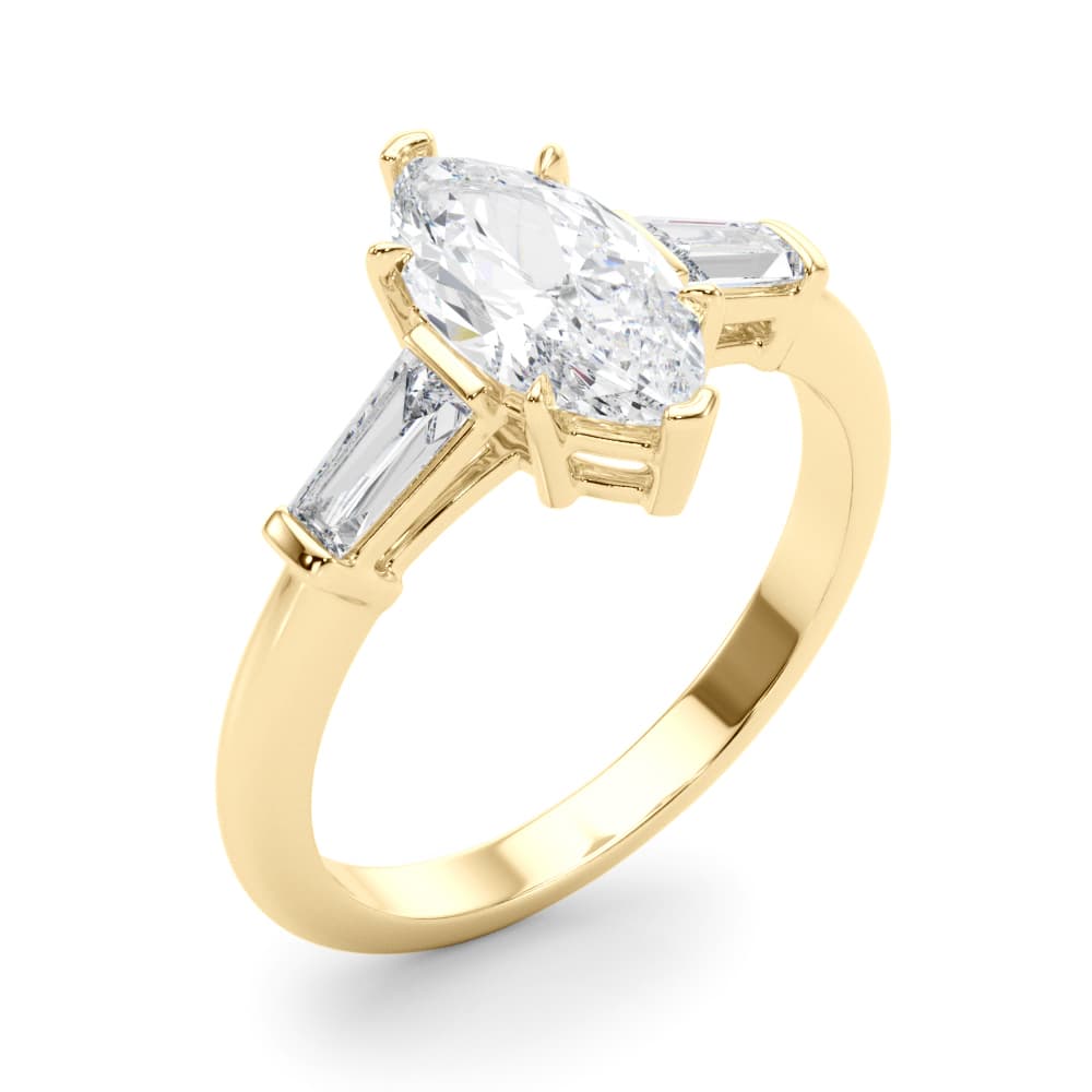 3 Stone Ring Mq ctr Tb Sides, style 85339, Angle view in yellow gold