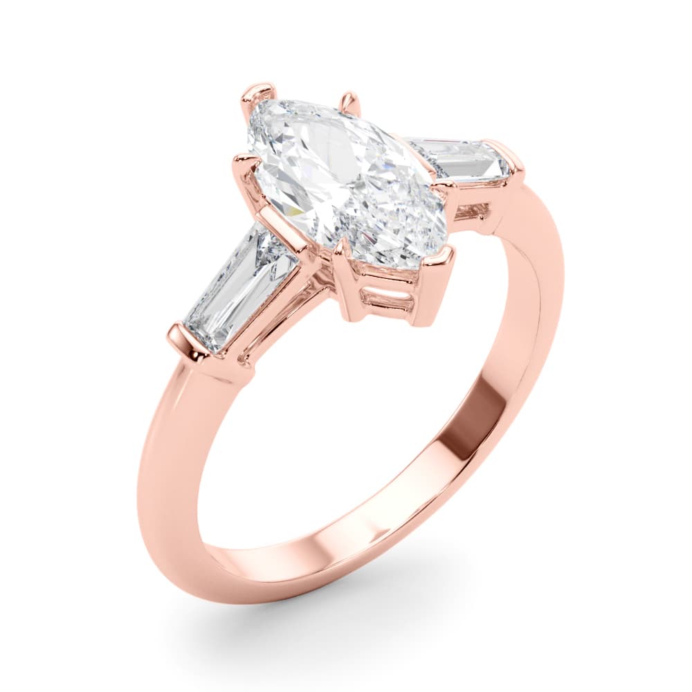 3 Stone Ring Mq ctr Tb Sides, style 85339, Angle view in rose gold