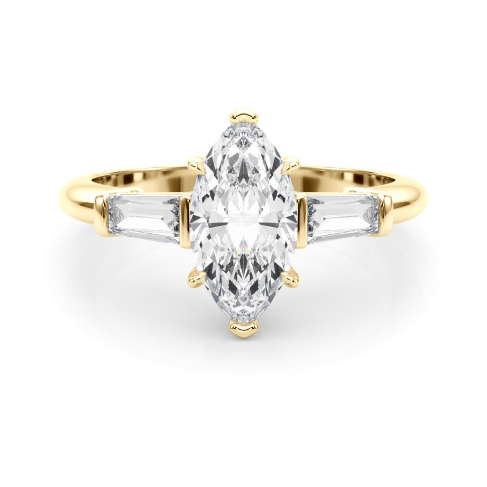 3 Stone Ring Mq ctr Tb Sides, style 85339, On hand view in yellow gold
