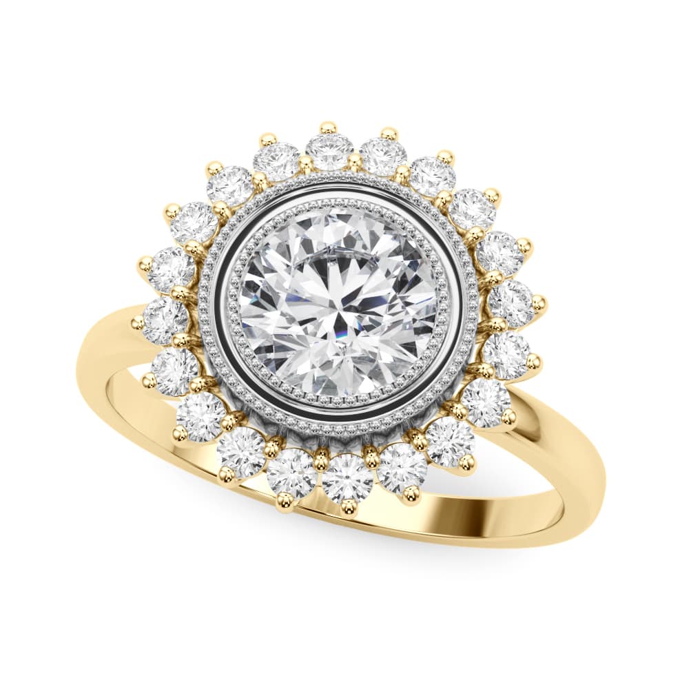 Vintage Halo Bezel Set Engagement Ring, style 85341, Front view in yellow gold