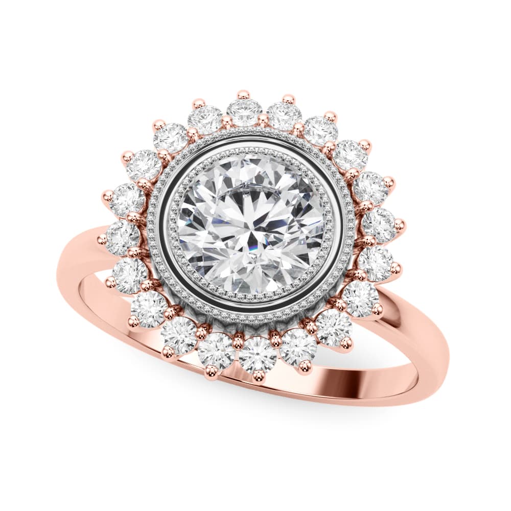 Vintage Halo Bezel Set Engagement Ring, style 85341, Front view in rose gold