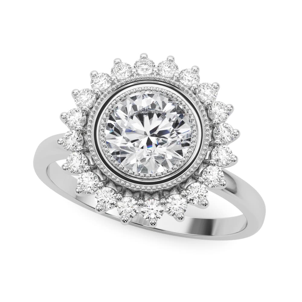 Vintage Halo Bezel Set Engagement Ring — style 85341 in 10k White Gold